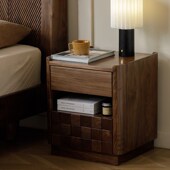 北美黑胡桃木复古床头柜北欧实木卧室收纳柜中古床边抽屉收纳柜