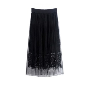 大码纱裙半身裙中长款白色仙女网纱裙秋冬显瘦垂感遮胯蕾丝百褶裙