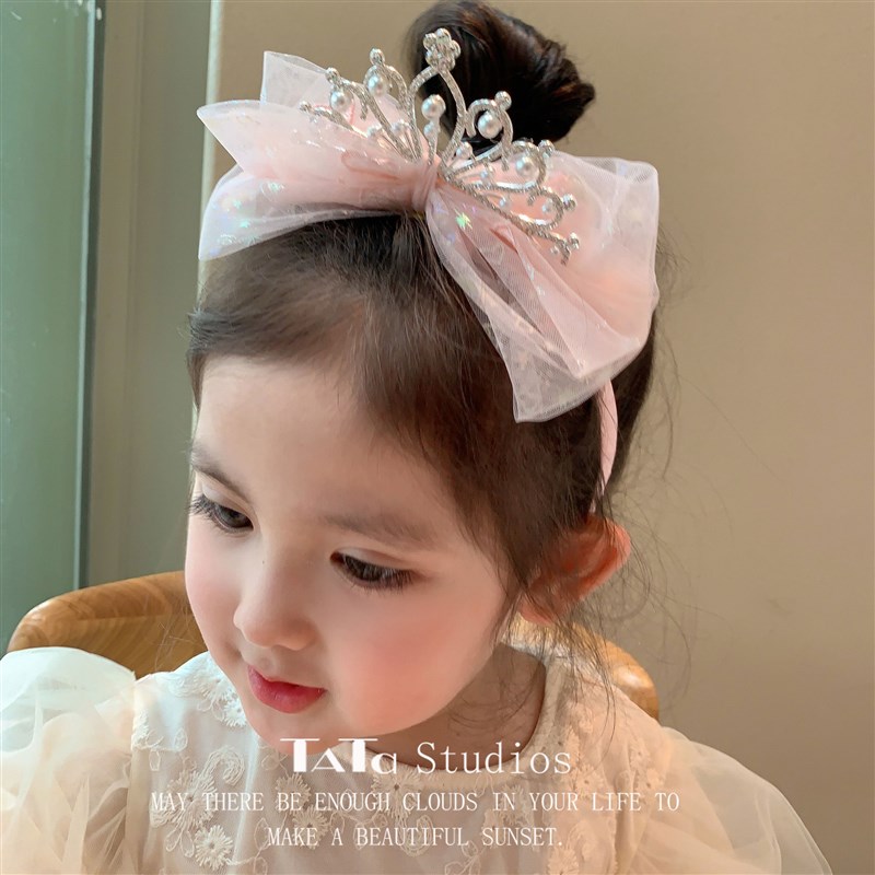 儿童珍珠皇冠头饰可爱小女孩蝴蝶结发箍宝宝生日王冠头箍女童发饰