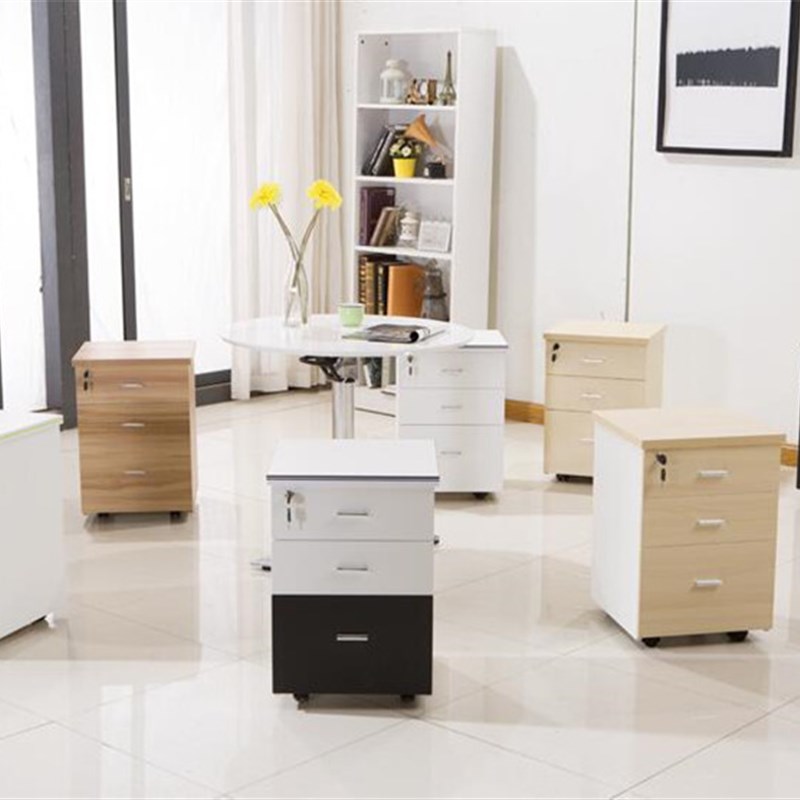 木质办公室落地文件柜带锁三抽屉资料柜储物移动桌下矮柜小柜子