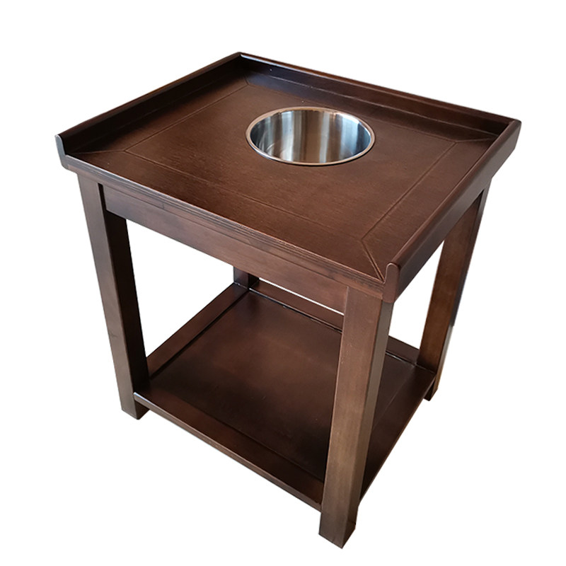 实木茶水桌麻将机茶几架棋牌室带烟灰缸方形边几麻雀房牌馆茶几架