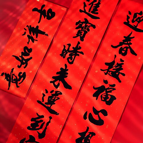 新年春黑字福字对装饰春植绒过年门大门性