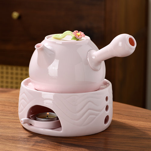 蜡烛围炉煮茶壶暖茶温茶粉色底座加热酒店喝泡茶器具