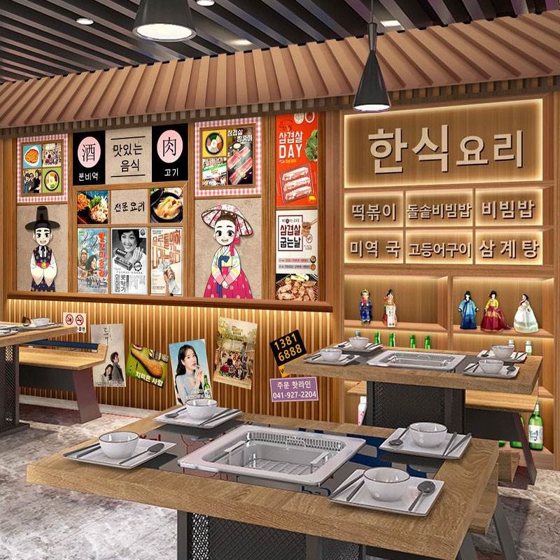 韩式烤肉店装修墙纸韩国料理特色壁布朝鲜民族风题墙