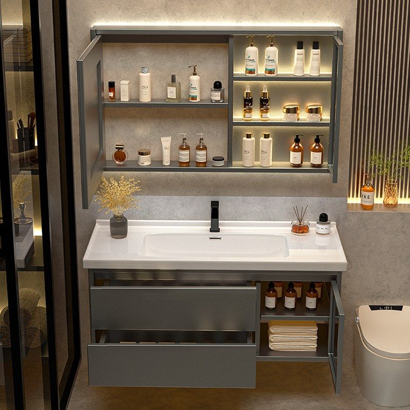浴室柜洗脸盆柜陶瓷一体盆洗手池洗漱台面实木现代