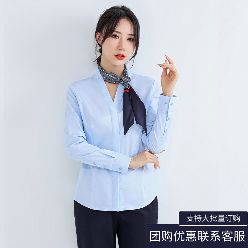 2023新款移动工作服女衬衫长短袖蓝色移动营业厅工装制服员工衬衣