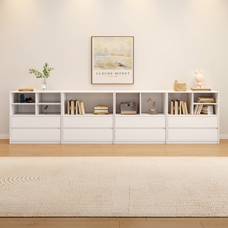 北欧简约白色奶油风电视柜书柜一体极简大容量储物收纳客厅电视柜