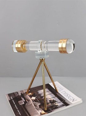 北欧轻奢创意水晶金属望远镜摆件样板间客厅桌面玄关家居装饰品