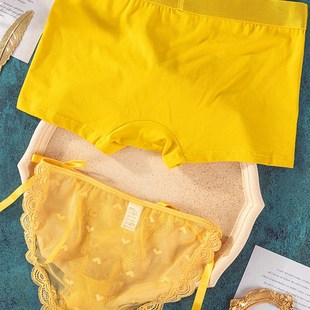 情侣内裤 蕾丝网纱透明女士三角裤 性感套装 平角裤 一对纯棉男士 新款