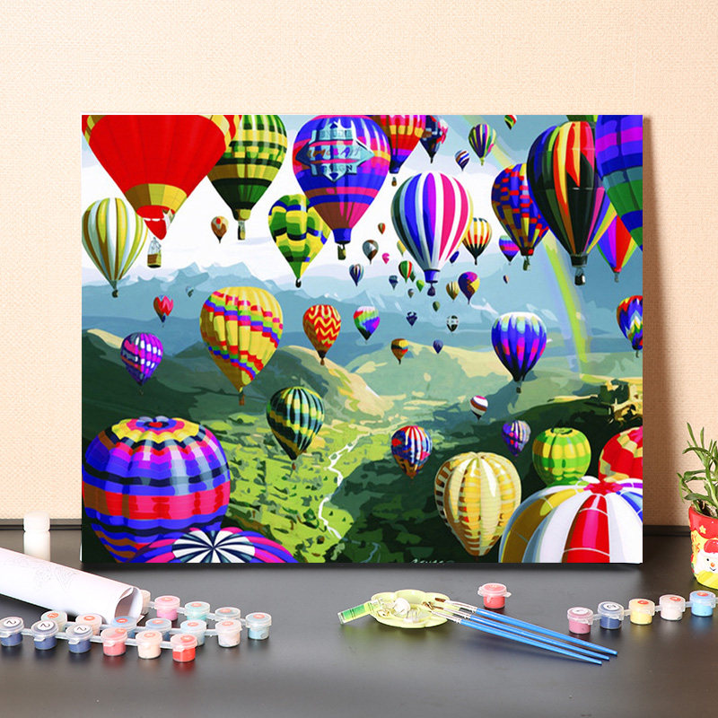 数字油画diy填充浪漫热气球手工填色画画风景涂色丙烯装饰油彩画
