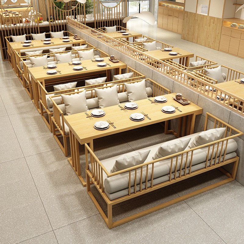 新中式国潮卡座沙发餐厅茶楼烧烤火锅店洽谈休闲铁艺咖啡桌椅组合