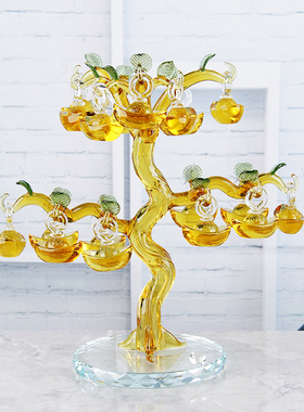 黄水晶元宝摇钱树摆件钱币树创意酒柜客厅开业乔迁礼品家居装饰品