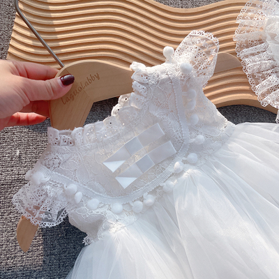 婴儿公主裙夏季女宝宝周岁裙满月百天抓周礼服百日宴软纱连衣裙白