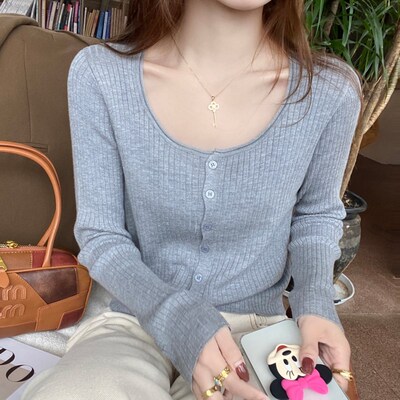 奶白色长袖开衫女装外搭2024早秋新款毛衣外套内搭打底衫针织上衣