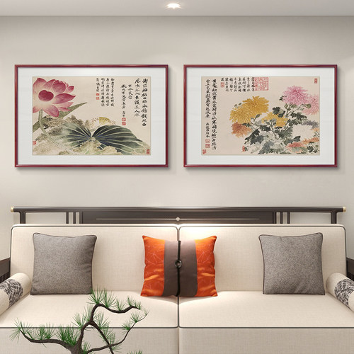 新中式玄关装饰画客厅背景墙挂画荷花水墨画餐厅禅意茶室壁画名画
