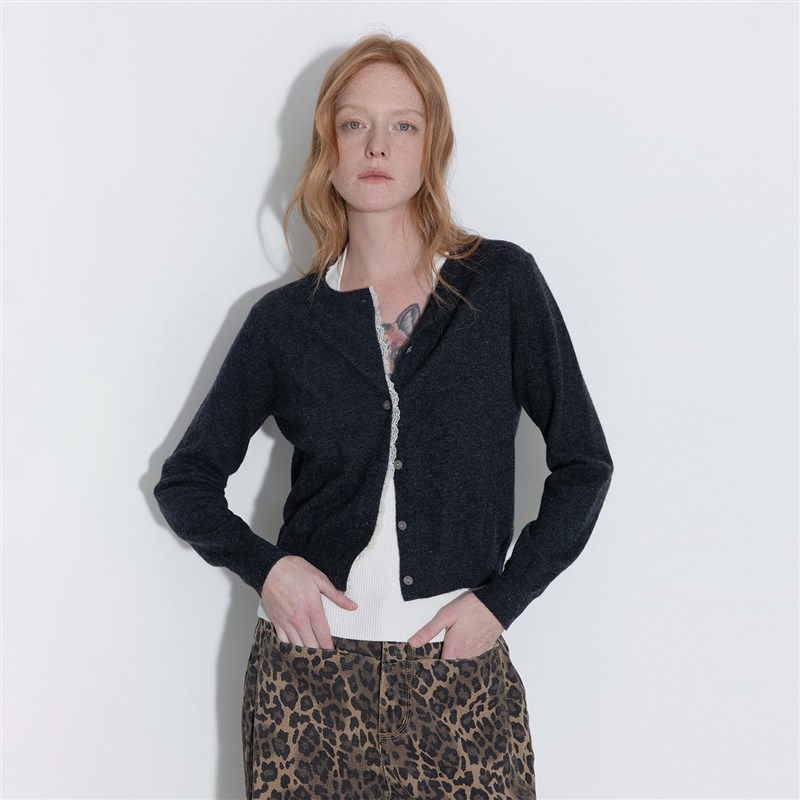 CUBIC暖意春日 超柔羊毛混纺蕾丝边拼接合体版型针织开衫