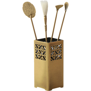 仿古方形香道用品香事瓶纯铜打篆工具香灰香铲灰压收纳瓶镂空摆件