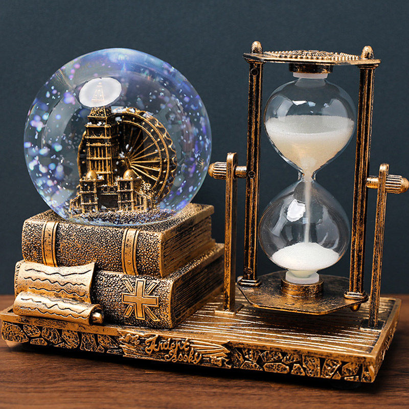 创意摆件复古梦幻水晶球沙漏计时器酒柜客厅装饰品送男女生日礼物