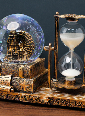 创意摆件复古梦幻水晶球沙漏计时器酒柜客厅装饰品送男女生日礼物
