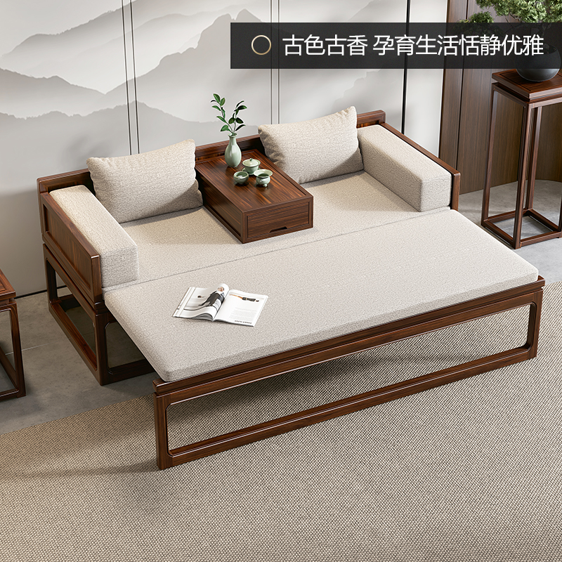 罗汉床新中式乌金木实木客厅沙发床贵妃床卧塌小炕几禅意罗汉榻椅
