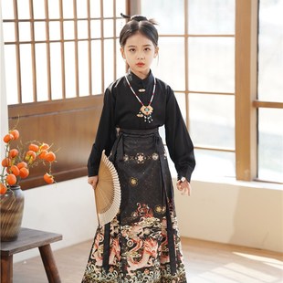 2024新款马面裙儿童套装古风秋冬古装中国风女童春秋款仙女装唐装