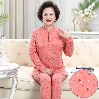 中老年人纯棉秋衣秋裤女套装老人薄款开衫保暖内衣妈妈秋冬棉毛衫