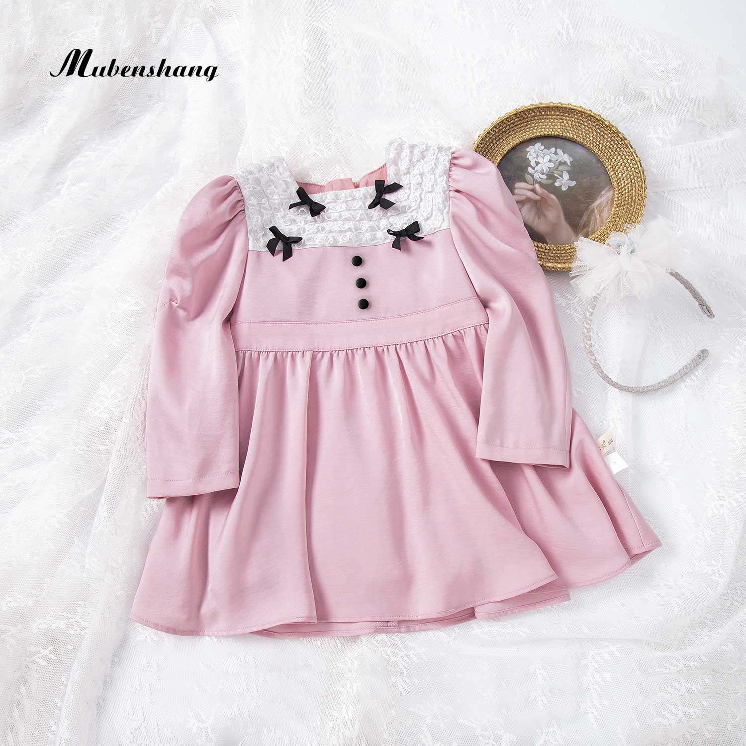 女童长袖薄款连衣裙春秋装2023洋气新款宝宝裙子小女孩奢华宫廷风