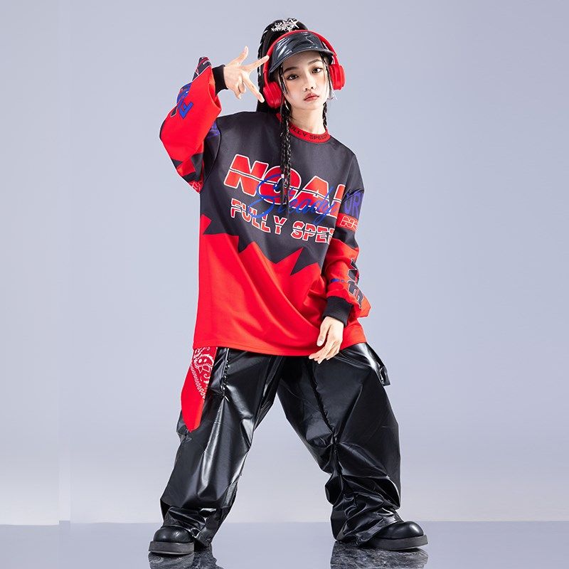 春节儿童街舞演出服架子鼓舞蹈hiphop童装少儿服装男童嘻哈红套装