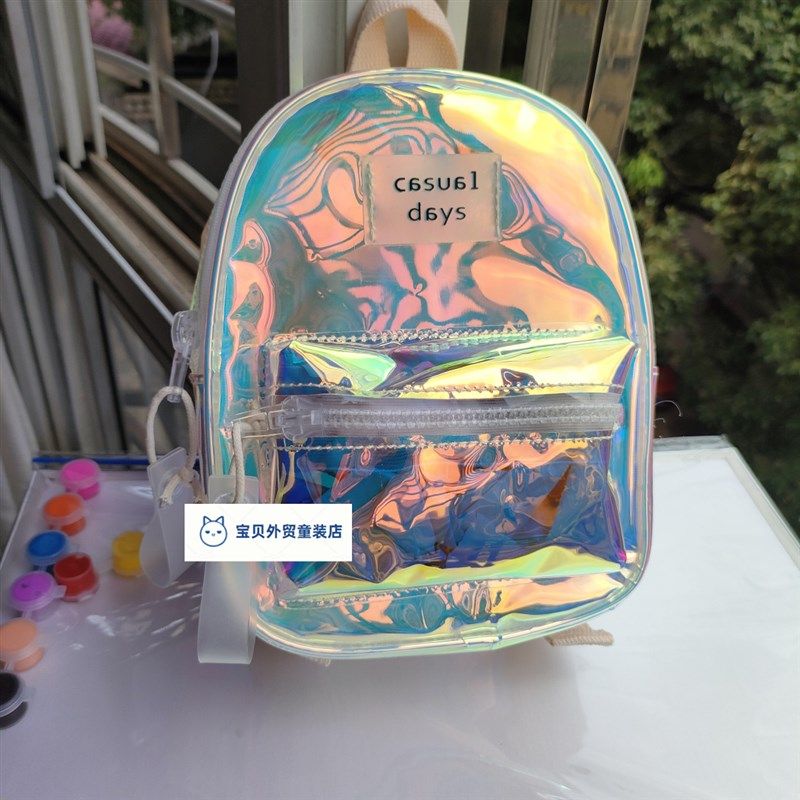 Z家新款童包透明彩虹色镭射包女童迷你双肩背包小书包潮