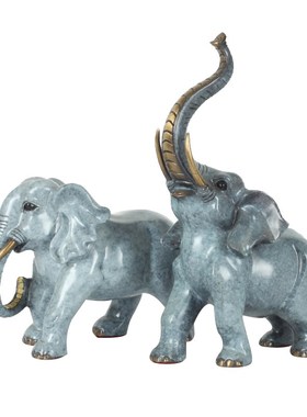 纯黄铜大象摆件铜象一对工艺品客厅办公室装饰乔迁招财象礼品摆件
