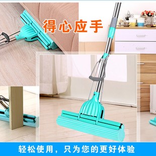 家欣海绵拖把家用滚轮式 免手洗挤水墩布大号吸水胶棉客厅地拖38cm