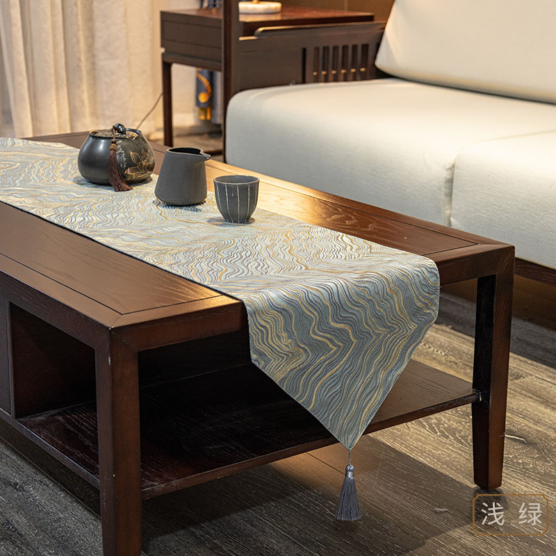 新中式高级感定制双面提花禅意桌旗轻奢茶几餐桌台布电视柜桌垫布