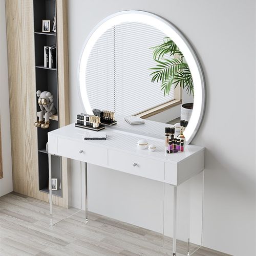 悬浮压克力化妆台带灯婚纱摄影店化妆台美容院彩妆专用理髲店镜台