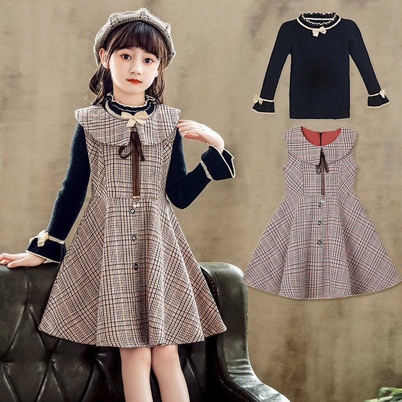 女童秋冬连衣裙2022冬装新款冬裙套装时髦洋气裙子儿童公主裙冬季