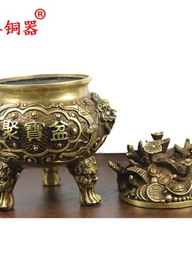 宇卓铜器 纯铜器聚宝盆黄铜聚宝盆三足聚宝盆工艺品摆件