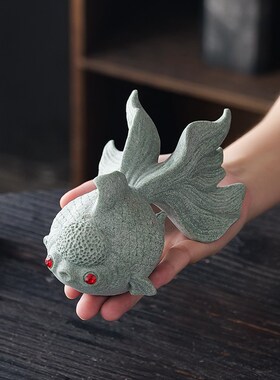 创意茶宠年年有鱼摆件青砂石精品可养茶玩茶桌茶台桌面装饰摆设品