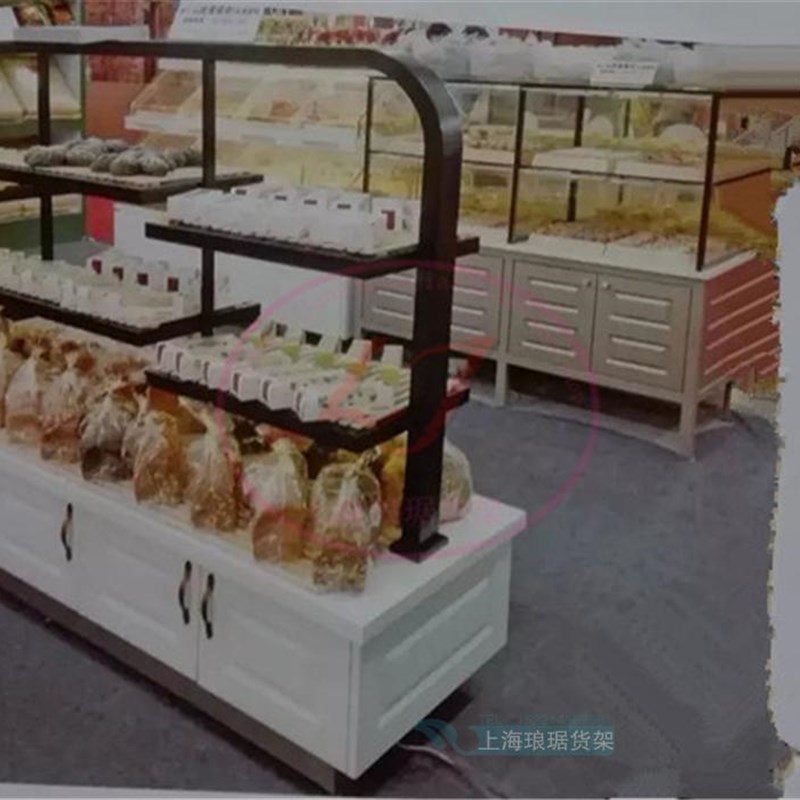 高档烤漆面包柜圆弧形面包中岛柜面包店货架边柜不锈钢敞开式柜台