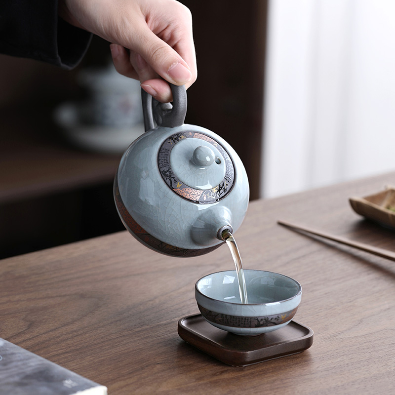 尚言坊哥窑茶壶陶瓷壶功夫茶具套装冰裂开片可养君子兰泡茶壶单个