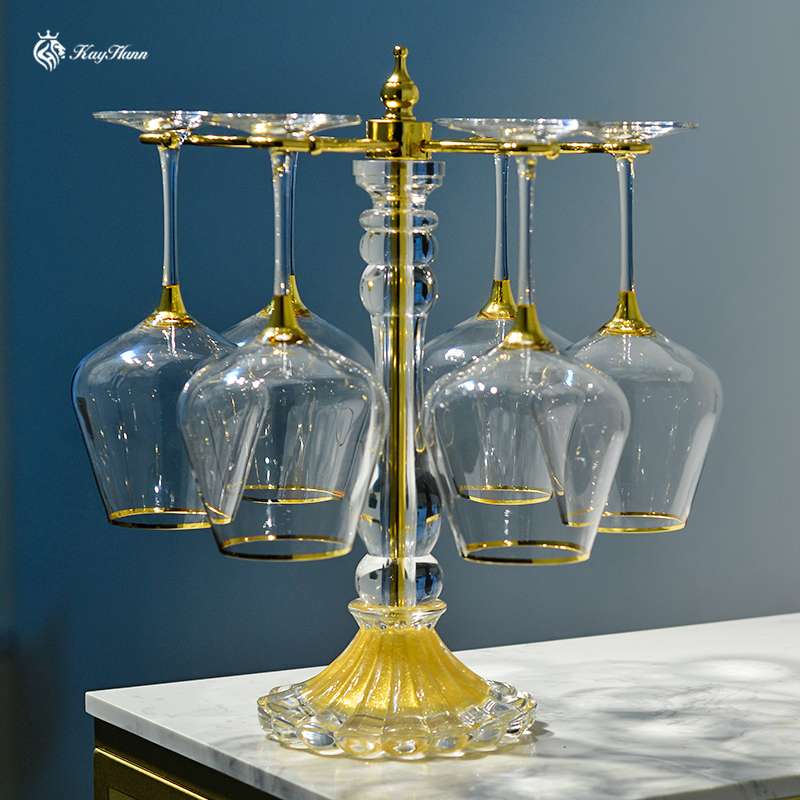 轻奢描金红酒杯套装 葡萄酒杯大号勃垦地杯高脚杯旋转醒酒器家用