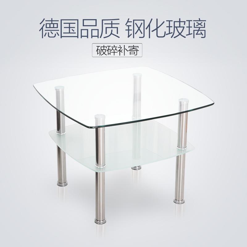 转角简约茶几沙发旁边小桌子迷你创意钢化玻璃简易客厅边几60cm高