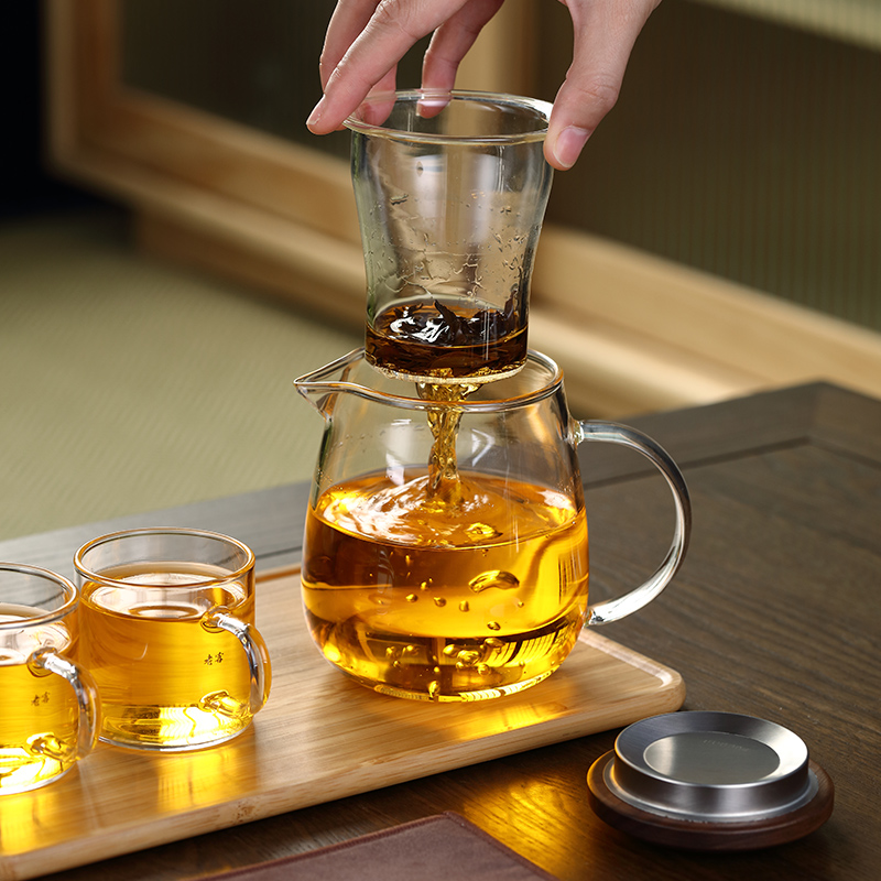 加厚玻璃泡茶杯茶水分离过滤杯家用办公室三件杯鹰嘴红茶杯冲茶器