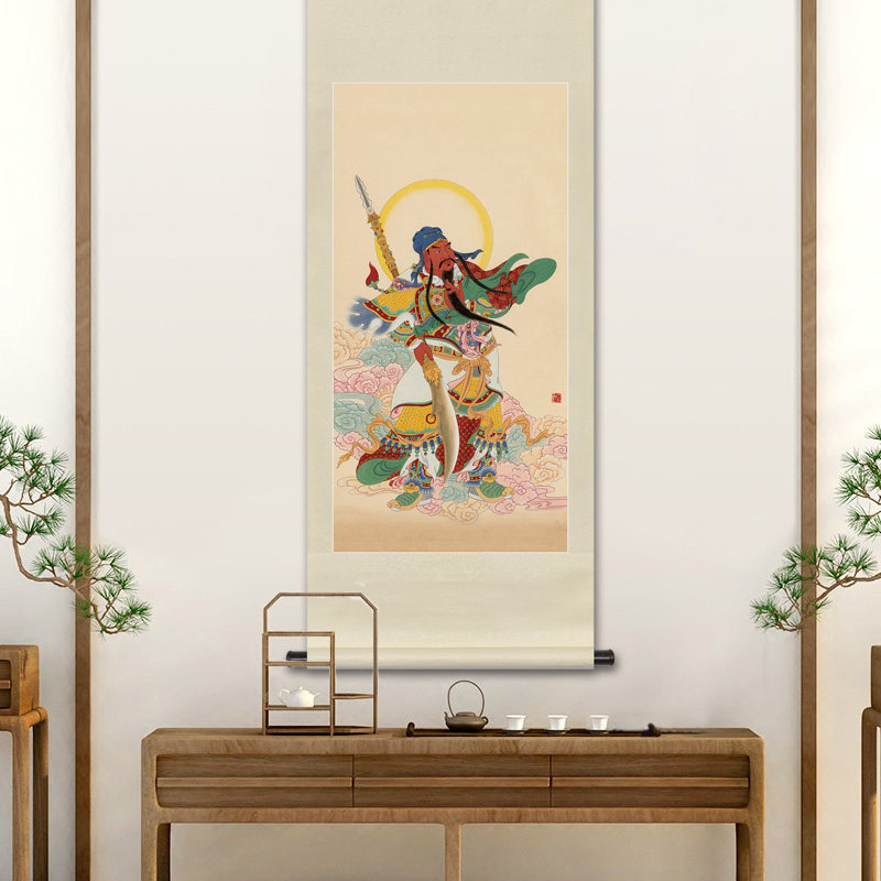 武财神关公关老爷伽蓝菩萨画像工笔人物玄关道场法会中式卷轴挂画