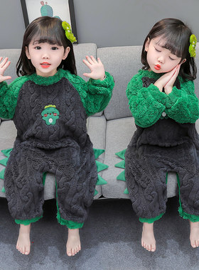 儿童连身睡衣秋冬款加厚珊瑚绒恐龙婴儿宝宝法兰绒冬季男女童睡袋