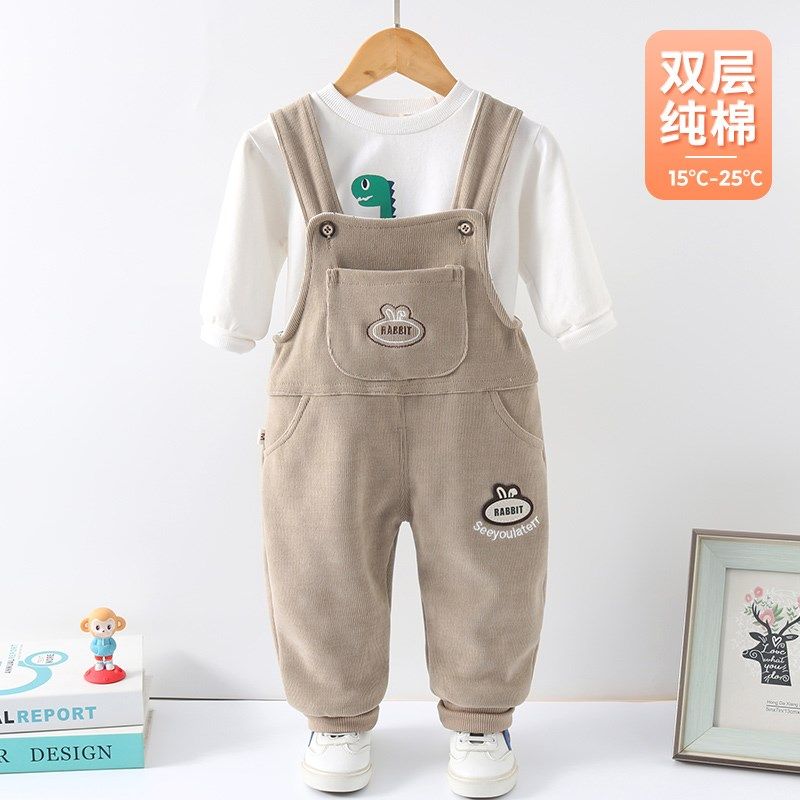 婴儿背带裤春秋纯棉双层儿童男童2024春装新款小童小公主宝宝裤子