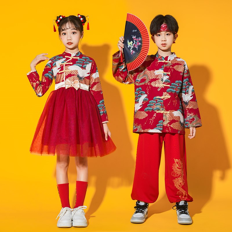 六一儿童演出服幼儿园中国风啦啦队大合唱表演服女童古装男童汉服