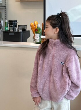 女童毛毛外套2023秋冬新款中大童双面摇粒绒加绒加厚儿童皮草上衣