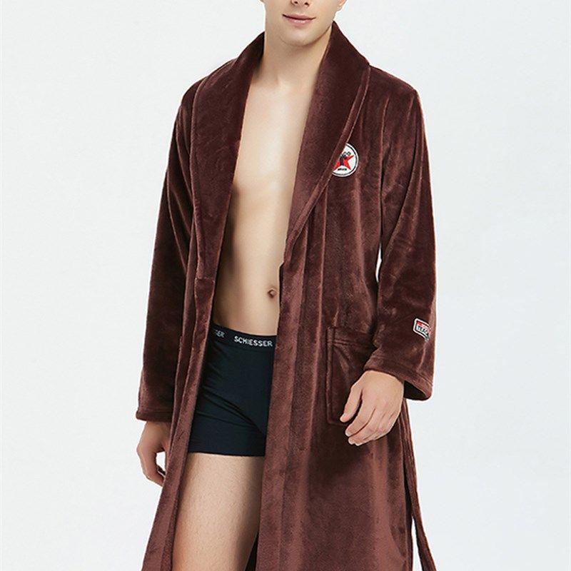 新款秋冬珊瑚绒睡袍男士浴袍睡衣一体式长款加大加肥法兰绒套装