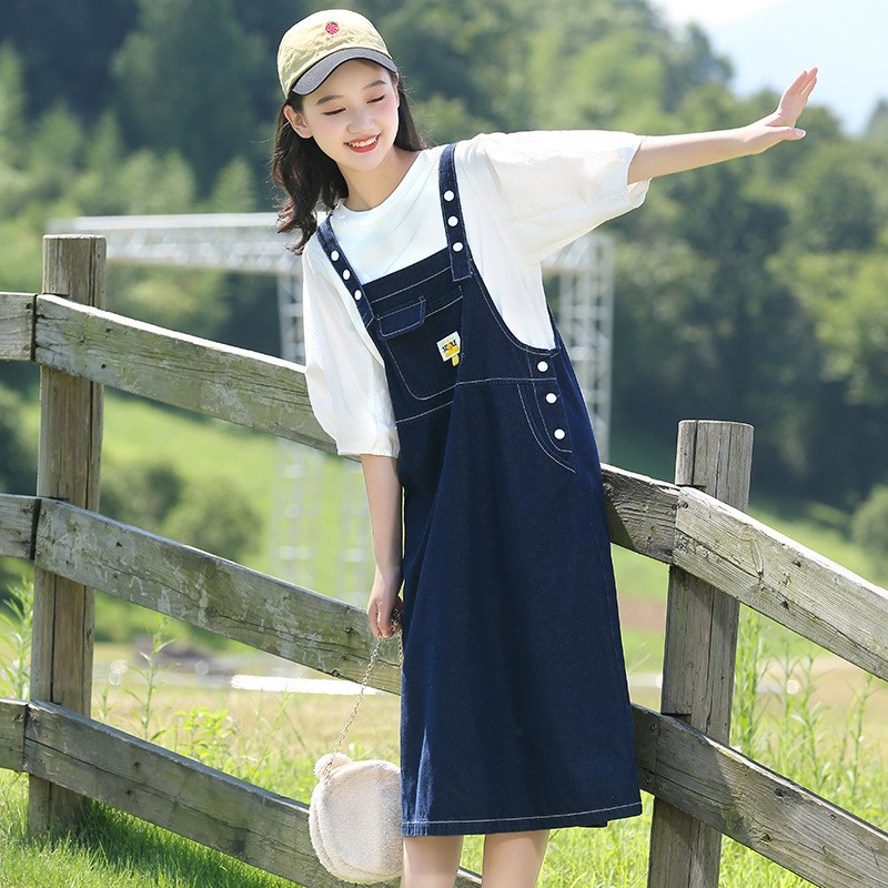 初高中学生夏装牛仔背带裙套装少女大童连衣裙学院风裙子两件套潮
