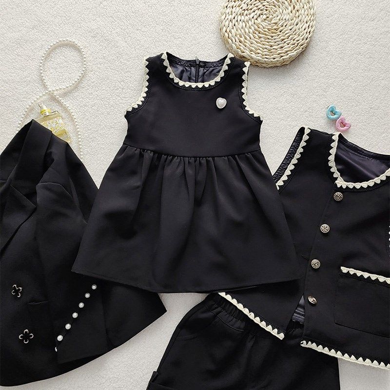 女童春秋马甲裙洋气新款2023学院风时髦童装背心裙花边连衣裙无袖