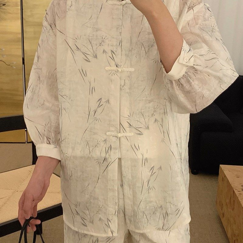 阿茶与阿古松林国风盘扣休闲防晒套装男夏季新款国潮衬衫短裤,男装,休闲运动套装,淘宝优惠券,粉丝福利购,淘宝优惠卷